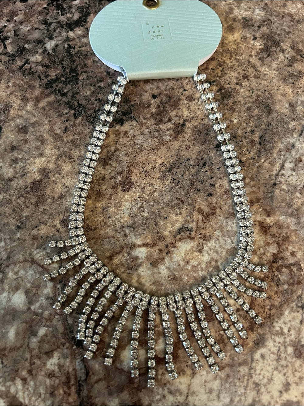 Sparkling Silver Rhinestone Fringe Necklace - Unbranded
